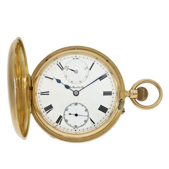 English 18 carat pocket watch with power reserve display Circa 1901 English 18 carat pocket watch with power reserve display Circa 1901
