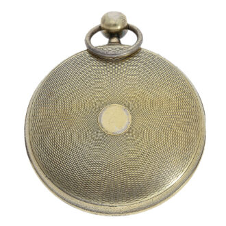 Glass and silver case adorned with intricate engine turned decoration on the back