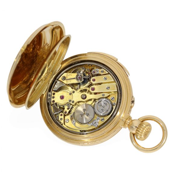 French 18K gold hunting cased repeating precision watch Circa 1875 French 18K gold hunting cased repeating precision watch Circa 1875