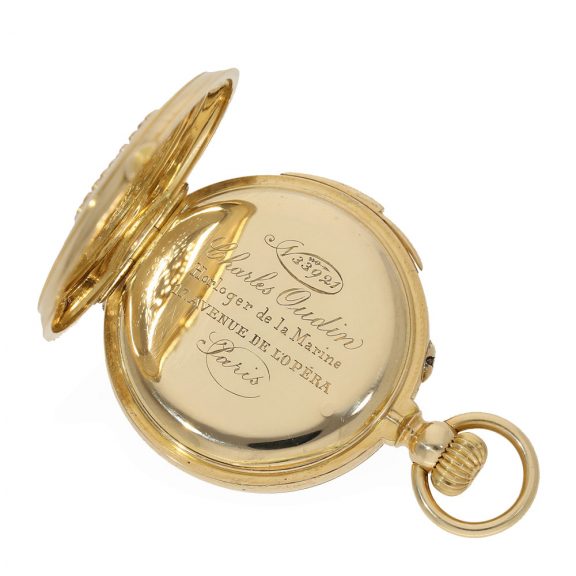 French 18K gold hunting cased repeating precision watch Circa 1875 French 18K gold hunting cased repeating precision watch Circa 1875