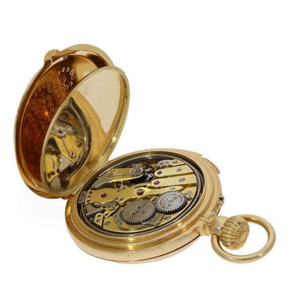 French 18K gold hunting cased repeating precision watch Circa 1875 French 18K gold hunting cased repeating precision watch Circa 1875