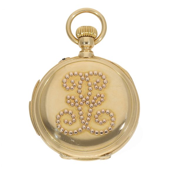 French 18K gold hunting cased repeating precision watch Circa 1875 French 18K gold hunting cased repeating precision watch Circa 1875