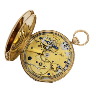 The movement has a very fine calibre with temperature compensation and parachute and repeating hours and quarters