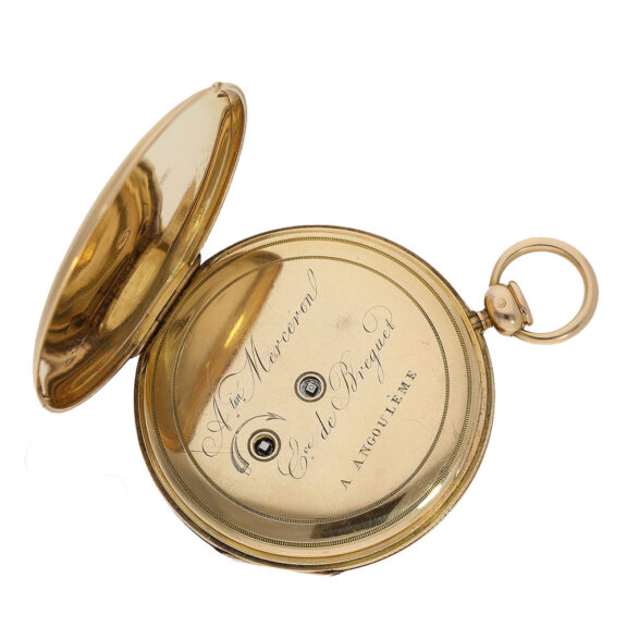 The dust cover of the watch is signed by Augustin Merceron himself, proudly proclaiming him to be an "Elève de Breguet" (a student of Breguet) The dust cover of the watch is signed by Augustin Merceron himself, proudly proclaiming him to be an "Elève de Breguet" (a student of Breguet)