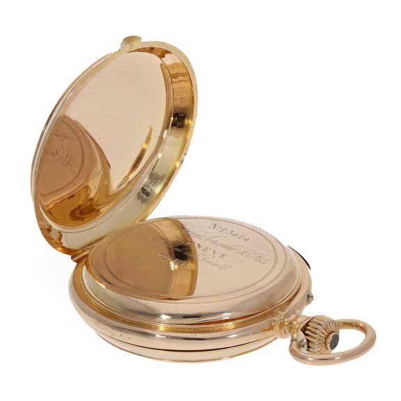 Swiss gold astronomical hunting cased lever watch Circa 1890 Swiss gold astronomical hunting cased lever watch Circa 1890