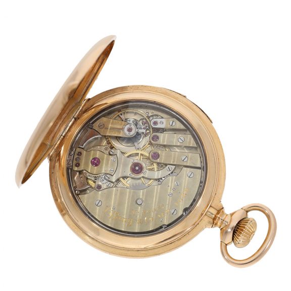 Swiss 18K gold hunting cased repeating lever watch Circa 1890 Swiss 18K gold hunting cased repeating lever watch Circa 1890