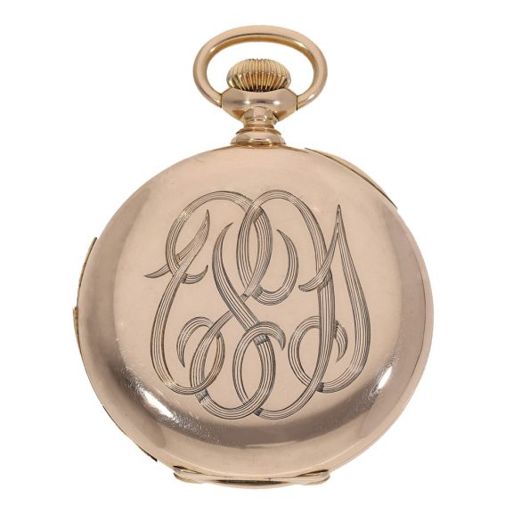 Swiss 18K gold hunting cased repeating lever watch Circa 1890 Swiss 18K gold hunting cased repeating lever watch Circa 1890