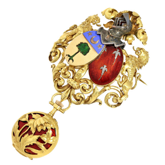 French gold, red enemal watch with chatelaine Circa 1890 French gold, red enemal watch with chatelaine Circa 1890