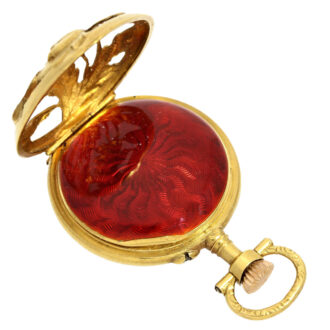 French gold, red enemal watch with chatelaine Circa 1890