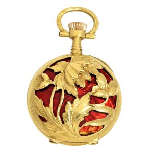 French gold, red enemal watch with chatelaine Circa 1890