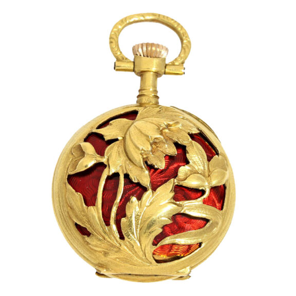 French gold, red enemal watch with chatelaine Circa 1890