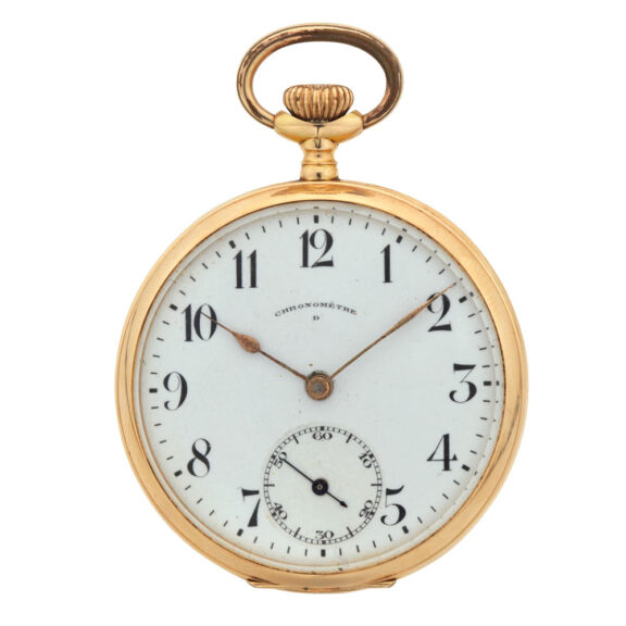 Swiss lever watch in a 14k gold open faced case Circa 1910 Swiss lever watch in a 14k gold open faced case Circa 1910