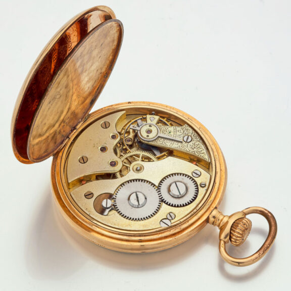Swiss lever watch in a 14k gold open faced case Circa 1910 Swiss lever watch in a 14k gold open faced case Circa 1910