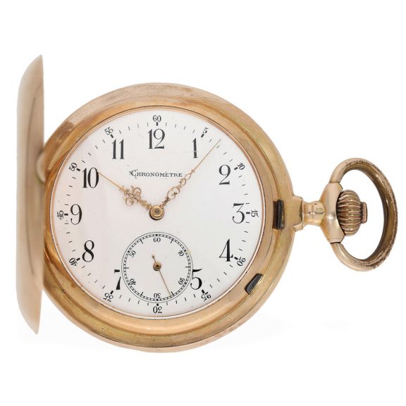 Heavy Swiss 14K gold full hunter cased pocket watch Circa 1900