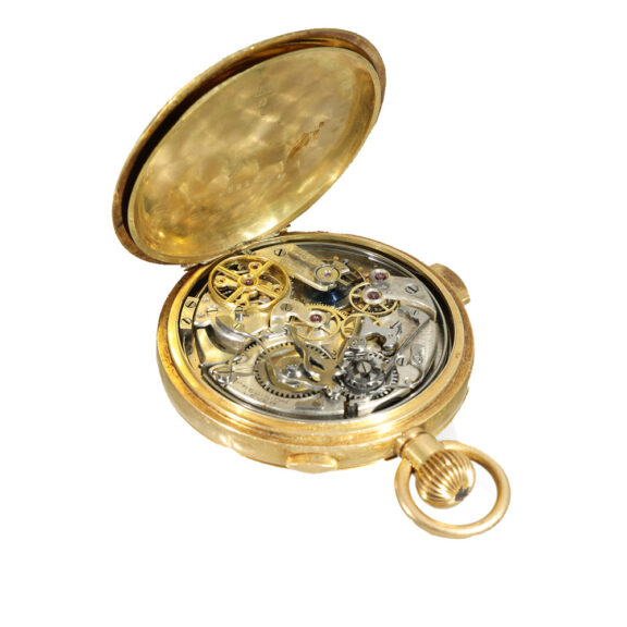 English 18 carat gold enamel hunter cased pocket watch Circa 1900 English 18 carat gold enamel hunter cased pocket watch Circa 1900