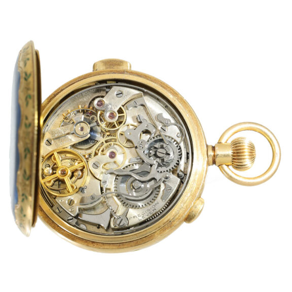 English 18 carat gold enamel hunter cased pocket watch Circa 1900 English 18 carat gold enamel hunter cased pocket watch Circa 1900