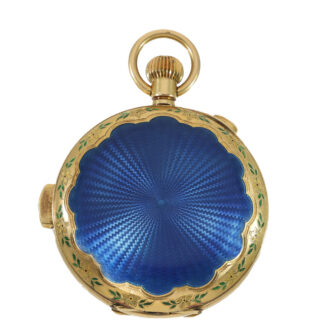 English 18 carat gold enamel hunter cased pocket watch Circa 1900