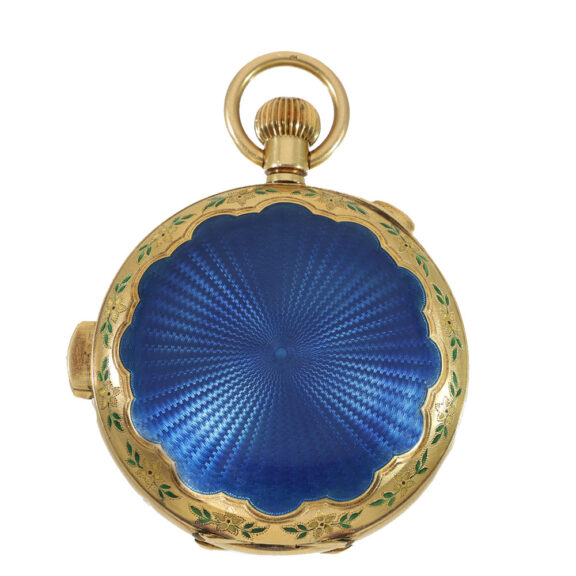 English 18 carat gold enamel hunter cased pocket watch Circa 1900 English 18 carat gold enamel hunter cased pocket watch Circa 1900