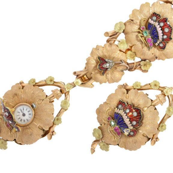 Unique 18K gold small watch with chatelaine Circa 1900 Unique 18K gold small watch with chatelaine Circa 1900