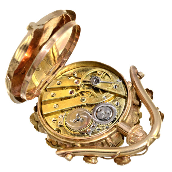 Unique 18K gold small watch with chatelaine Circa 1900 Unique 18K gold small watch with chatelaine Circa 1900