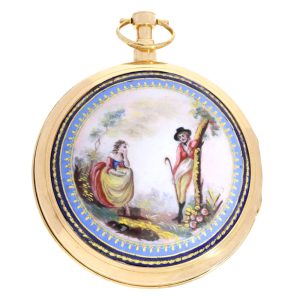 Swiss gold, enamel open faced pocket watch Circa 1785