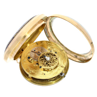 Swiss gold, enamel open faced pocket watch Circa 1785 Swiss gold, enamel open faced pocket watch Circa 1785