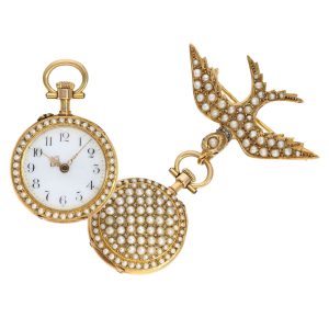 Swiss gold ladies watch with diamonds and pearls Circa 1910