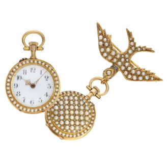 Swiss gold ladies watch with diamonds and pearls Circa 1910