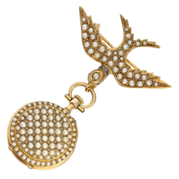 Swiss gold ladies watch with diamonds and pearls Circa 1910 Swiss gold ladies watch with diamonds and pearls Circa 1910