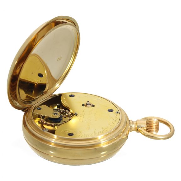 English 18 carat gold deck watch with carousel and chronograph Circa 1903 English 18 carat gold deck watch with carousel and chronograph Circa 1903