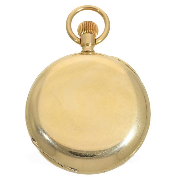 English 18 carat gold deck watch with carousel and chronograph Circa 1903 English 18 carat gold deck watch with carousel and chronograph Circa 1903