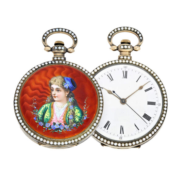 Swiss gilt silver duplex with orient pearls Circa 1860