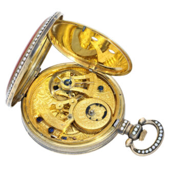 Swiss gilt silver duplex with orient pearls Circa 1860