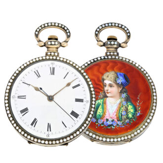 Swiss gilt silver duplex with orient pearls Circa 1860