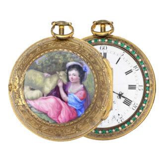English rare enamel carriage pocket clock with pearls Circa 1780