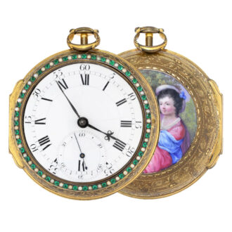 English rare enamel carriage pocket clock with pearls Circa 1780