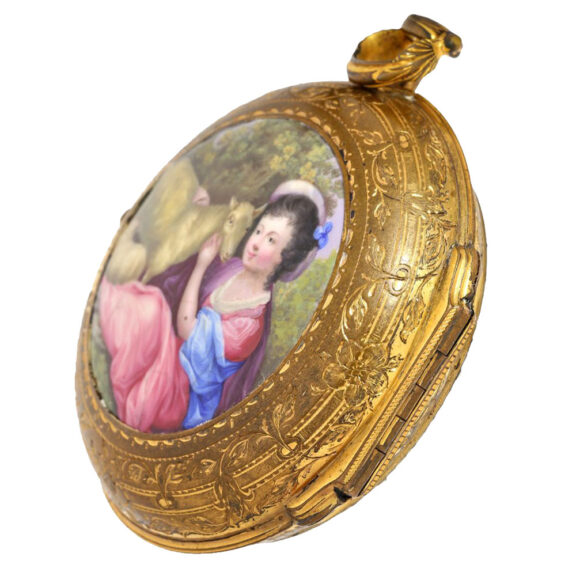 English rare enamel carriage pocket clock with pearls Circa 1780 English rare enamel carriage pocket clock with pearls Circa 1780