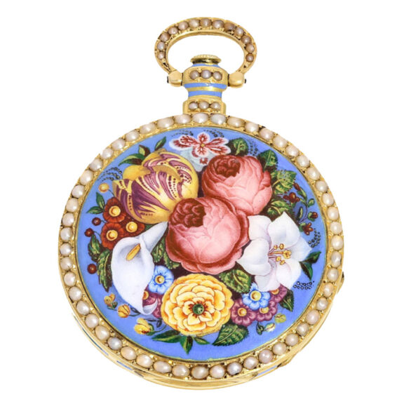 Swiss gold lady's cylinder, original orient pearls Circa 1830