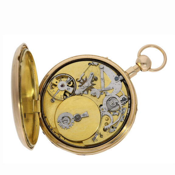 The movement of the watch boasts an extremely fine calibre cylinder movement with a quarter hour repeater and music mechanism The movement of the watch boasts an extremely fine calibre cylinder movement with a quarter hour repeater and music mechanism