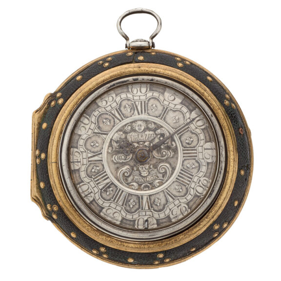 Fine English silver watch with protective outer case Circa 1740
