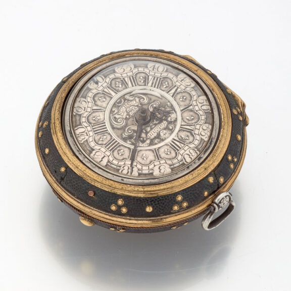 Fine English silver watch with protective outer case Circa 1740 Fine English silver watch with protective outer case Circa 1740