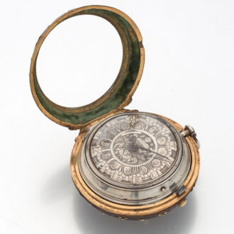 Fine English silver watch with protective outer case Circa 1740