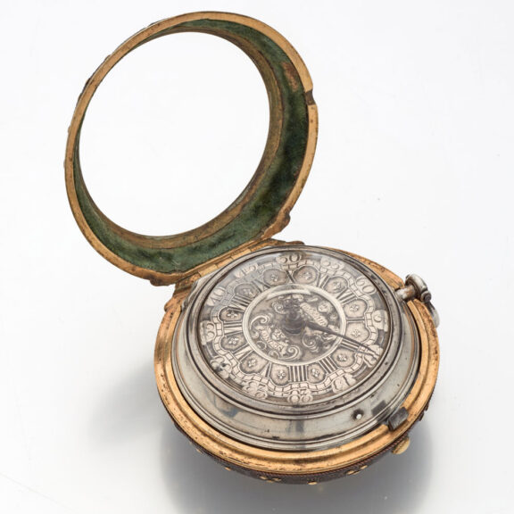 Fine English silver watch with protective outer case Circa 1740 Fine English silver watch with protective outer case Circa 1740