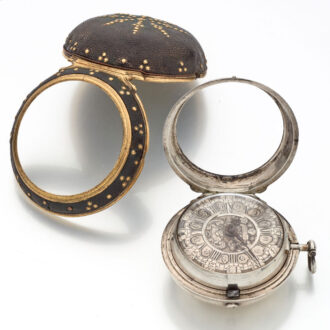 Fine English silver watch with protective outer case Circa 1740