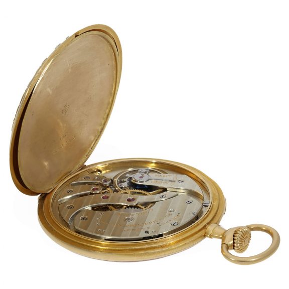 Swiss 18 carat gold and enamel high relief watch in original box Circa 1907 Swiss 18 carat gold and enamel high relief watch in original box Circa 1907