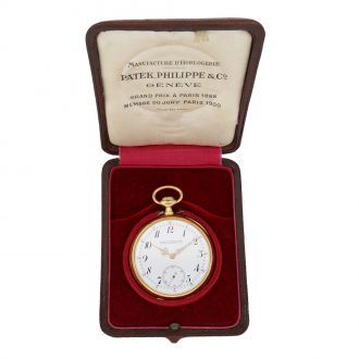 Swiss 18 carat gold and enamel high relief watch in original box Circa 1907