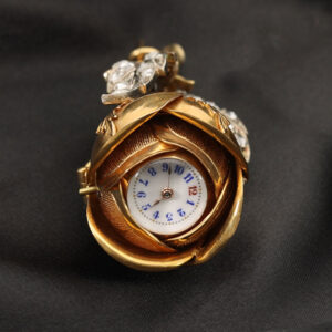 French gold rose knob form cylinder brooch watch Circa 1890