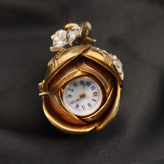 French gold rose knob form cylinder brooch watch Circa 1890