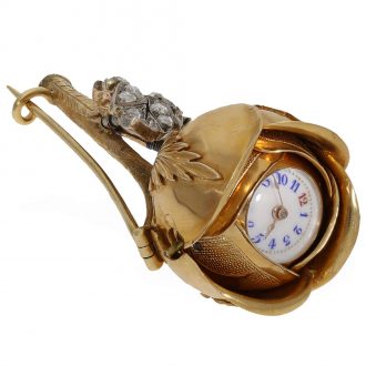 French gold rose knob form cylinder brooch watch Circa 1890 French gold rose knob form cylinder brooch watch Circa 1890