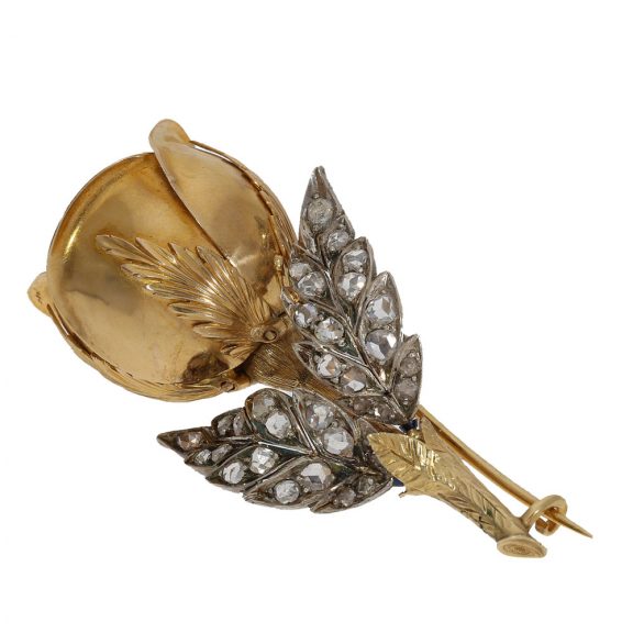 French gold rose knob form cylinder brooch watch Circa 1890 French gold rose knob form cylinder brooch watch Circa 1890